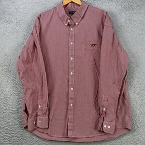 Virginia Tech Shirt Button Down Men 2XL Red White Long Sleeve Pocket Logo Colony